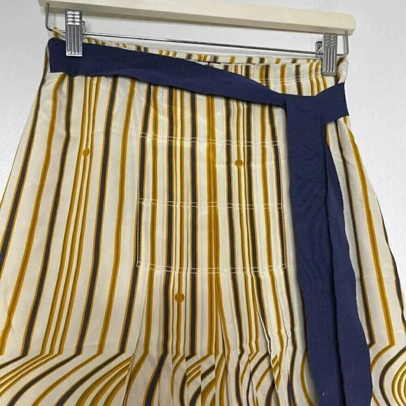 Tory Burch Monogram Wavy Stripe Knee Length Silk Pleated Belted Artsy Skirt Sz 0 - Picture 5 of 12